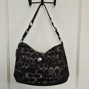 Coach Chealsea Optic Signature Jacquard Shoulder Hand Bag In Black/ Gray